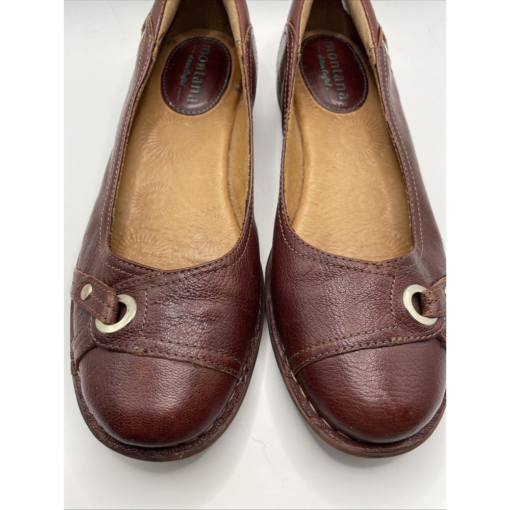 Montana Artisan Crafted Burgundy Leather Wedge Heel Flats Women's Size 9 M - Picture 9 of 12